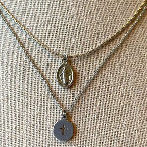 nOir Silver Religious Dual Necklace Set NWT